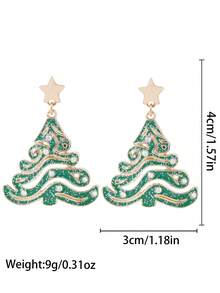 2pcs/Set Rhinestone Santa Claus, Christmas Tree, Reindeer Stemware, Gingerbread Man, Bowknot , Gold Pendant Earrings, Christmas Gift