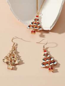 2/3 piezas Conjunto de joyería navideña para mujer con colgante y aretes de muñeco de nieve, árbol de Navidad, calcetín navideño, copo de nieve (con tarjeta de felicitación), aretes sin tarjeta