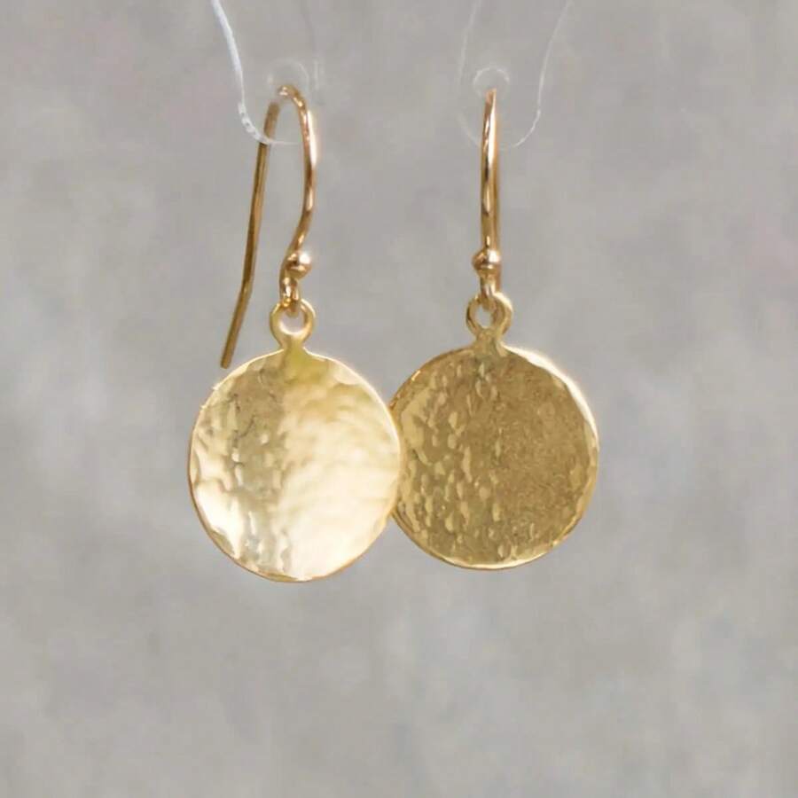 Antique Round Hammered Pendant Earrings, Cute And Simple Style, Zinc Alloy Jewelry, Suitable For Daily Casual Wear - 金色 - 查看 1