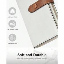 - portafolios de piel para mujer, con bloqueo RFID, tamao pequeo, con cierre, bolsillo y ventana de identificacin, B - BrownBeige - aceite cera, Large, Cartera delgada - B-Brown&Beige-aceite cera - Ver 2