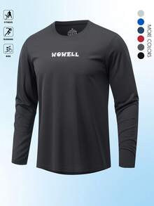 Herren Langarm Crew Neck Trainings T-Shirt mit Buchstaben-Muster