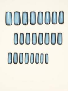 Instantly Upgrade Your Look With 24Pcs Medium Square Shape Nails Grey Blue Gradient Ombre Advanced Simple Fake Nails Full Cover False Nail For Women And Girls Includes Nail Salon With 1 Piece Of Jelly Gel And 1 File Strip Jelly Glue Is Randomly Shipped Press On Nails Nail Supplies Nails