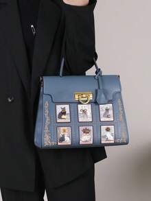 2025新款时尚女士手提包，小众设计单肩托特包，奢华大容量通勤公文包，卡通猫咪印花手提包，百搭休闲单肩包 - 彩色 - 查看 8