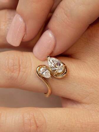 1 st. S925 sterlingsilverring med droppformad kubisk zirkonia, elegant S-formad armband, present till älskare, årsdagar, lämplig för bröllop, förlovning, dejt, fest, fina smycken för kvinnor