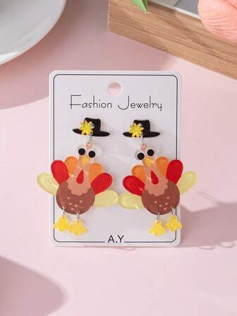 1 Pair Cute Turkey Design Fashion Jewelry Earrings For Women, Perfect Gift For Thanksgiving Gatherings