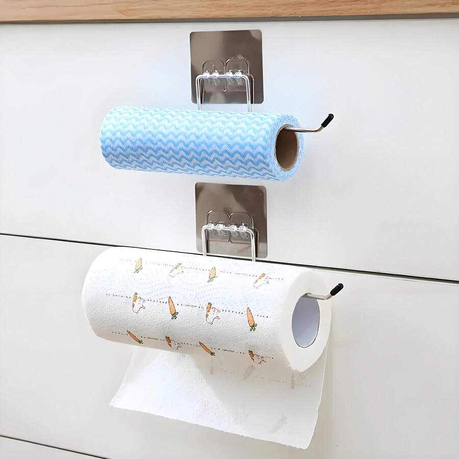 Porta Papel Toalha Alumínio Filme Suporte Parede De Cozinhas e Banheiros Casa Decoração Alumínio Filme Sem Furos - Prata - Visão 1