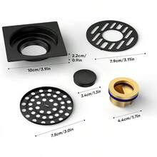 HEEDU Drenaje de Piso de Doble Usos - 10 * 10CM, SUS304 Acero Inoxidable, Puede conectarse al Tubo de desagüe, Drenaje de Ducha Cuadrado para Aseo, Cocina, Jardín, Piscina (Negro) - Negro - Ver 5