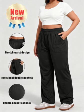 大码女式休闲柔软慢跑裤，宽松直筒运动紧身裤，适合跑步、健身、瑜伽、时尚日常户外修身裤，带口袋