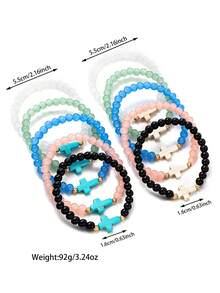 5/10pcs Colorful Glass Beaded Elastic Bracelet Set, Unisex DIY Multi-Layer Cross Bracelet, Suitable For Casual Daily Wear