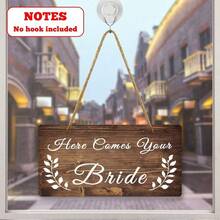 Wedding Sign Wedding Hanging Plaque Bride Groom 10x5 Inch Decorations Anniversaries Ceremony Hanging Decor Home Wall Room Wooden Reception Keepsake Double Sided Sign - 你的新娘來了 - 查看 3
