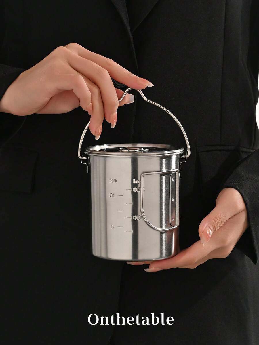 1pc Outdoor Folding Camping Cup, Portable Stainless Steel Collapsible Water Cup, Coffee Mug, Camping Mug, Heating Capable, Outdoor Beer Cup, Multi-Functional Camping Cookware, 750ml