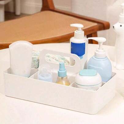 1Pc Baby Bathroom Storage Caddy With Handle – Extra-Large 8-Compartment Organiser For Diapers, Shampoo, Bath & Skincare | Changing Table Nursery Bin | Baby Essentials, New Mum Gift, Baby Shower Must-Have