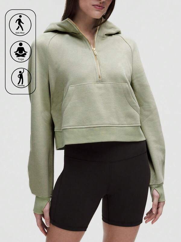 Plus Size Women Casual Loose Drawstring Hooded Half Zip Up Sweatshirt, Autumn/Winter 2025 New Arrival