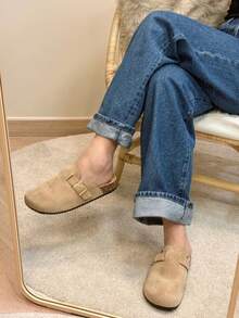 Fashionable Women's Clogs, Solid Color And Thick Sole, Comfortable For Work, Casual And Vacation. - TAUPE - View 1