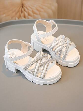 Girls White Buckle High Heel Princess Sandals, Fashion Soft Bottom Open Toe Sandals For Toddler & Little Girls