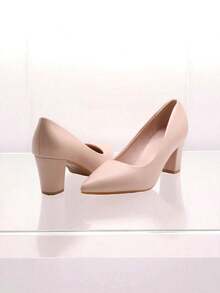 Tacones altos de unicolor para oficina, fiesta y vacaciones, de piel sintética PU para uso diario - Desnudo - Ver 5