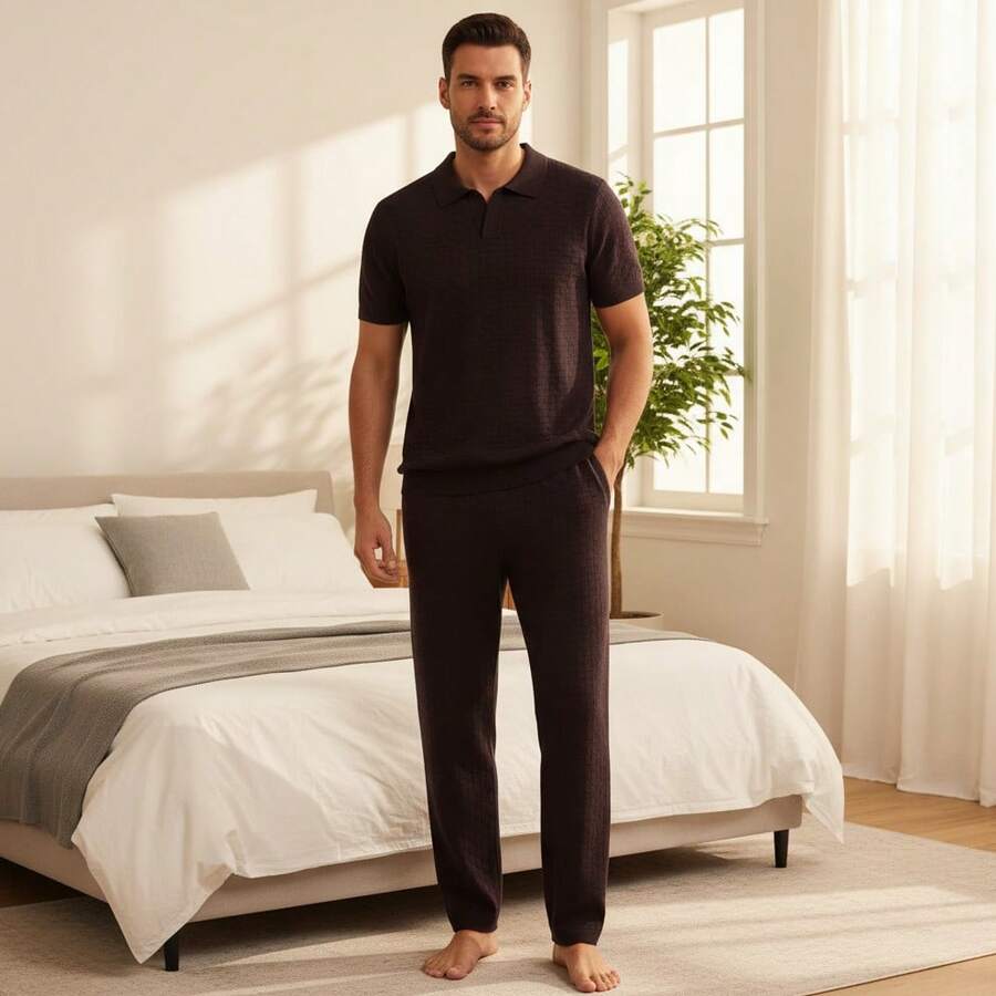 Plus Size Men Loungewear Tops - Chocolate Brown - View 1