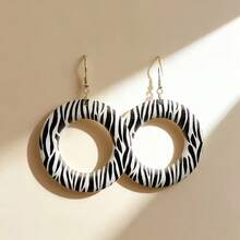 3 Pares/Conjunto, Brincos de Argola Grandes Exagerados, Estampa de Zebra e Leopardo - Presente Casual Diário/Férias para Mulheres, Brincos de Jóias de Contas de Madeira Criativas - Multicolorido - Visão 3