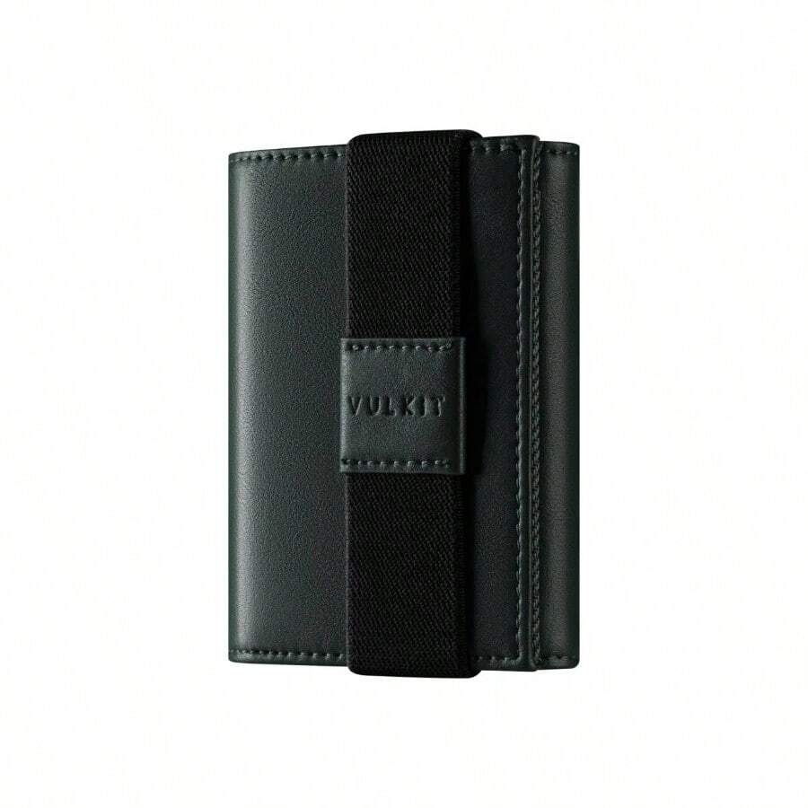 portafolios minimalista de piel con bloqueo de RFID con banda elstica, soporte delgado para tarjetas de crdito con 3 ventanas de identificacin y bolsillo con cierre, Verde, Minimalista - Verde - Ver 1