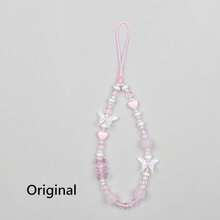 Bow Phone Charm Bead String Mobile Phone Chain Female Ins Wind Sweet Pendant Mobile Phone Case Lanyard Chain - Màu Hồng baby - Xem 1