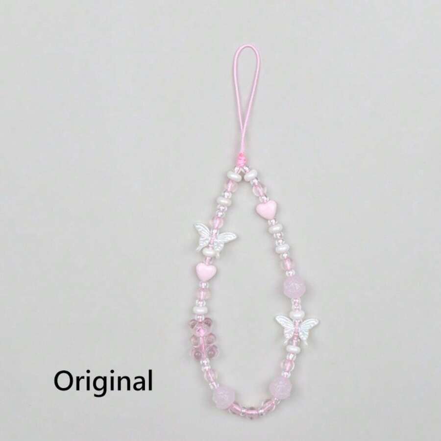 Bow Phone Charm Bead String Mobile Phone Chain Female Ins Wind Sweet Pendant Mobile Phone Case Lanyard Chain - Màu Hồng baby - Xem 1