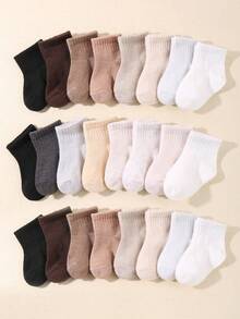 16 Pairs Solid Color Baby Socks, Stretchy Casual Crew Socks In Brown Tones, Unisex Boys Girls Toddler Infant Socks, Ultra Soft Breathable Socks, 0-36 Months For All Seasons Fall Winter Daily Use, Baby Socks, Newborn Socks, Toddler Socks, Infant Socks, Thanksgiving,Christmas Gift Newborn Gift Baby Essentials Set - Multicolor - View 2