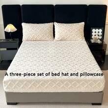 Set de lenjerie de pat din catifea, 3 buc., toamnă/iarnă, nou, moale și confortabil, cald și respirabil, instantaneu cald, husă de protecție anti-praf, set de cearșafuri cu elastic antiderapante, potrivit pentru dormitor, cameră de oaspeți, hotel. 1 cearșaf cu elastic + 2 fețe de pernă, inserția de pernă nu este inclusă. Potrivit ca și cadou de casă nouă pentru părinți, familie și prieteni sau ca și cadou textile pentru casă.