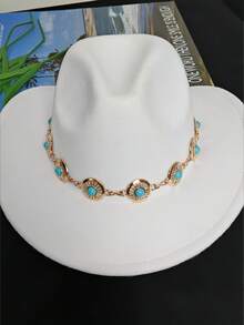 1 件波西米亚几何绿松石串珠帽链，适合日常帽子的多功能配饰，生日礼物