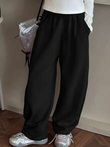 Girls' Gray Wide Leg Sweatpants, Casual Lightweight Spring Summer Autumn, Sports Style Girls Pants, Girls Clothes, Black Pants, Sports Wear, Green Pants, Black Pants, Children's Clothing, Girls Teenage Pants, Sports Pants, Girls Pants, Teenage Girls Clothing, Girls Winter Outfits, Cute Pants, Tween Girl Pants, Striped Pants, Girls Clothes, Tween Girl Cargo Pants, Tween Girl Sports Pants, Tween Girl Flare Pants, Autumn Tween Girl Clothes, 8-12Y - Black - View 5