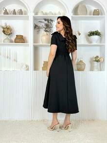 MallFashion Elegant Tailored Midi Dress With Bow Sizes S M L - 黑色 - 查看 7