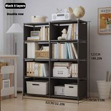 1 件简易书架，多层家用落地式收纳架，黑色/白色，多功能整理架，单排/双排，节省空间，时尚简约设计，适用于书房，易于组装的书柜