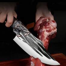 Knives Rustic Barbecue Cleaver Luxury Dragon Friend Gift Father Friend Barbecue King Handmade Sheath - 銀色 - 查看 3