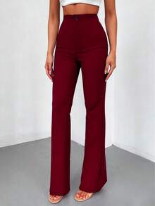 Women's Solid Color Casual Elegant High Waist Straight Leg Pants, Suitable For Daily Wear, Office Commute, Home, Dates, Small Parties, Light Social Occasions, Autumn - Burgundy - View 6