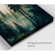 1pc Framed Canvas Wall Art, Watercolor Dense Forest Landscape Art Print Canvas Poster, Ideal Gift For Bedroom Living Room Hallway Dorm Wall Decor - White - View 10