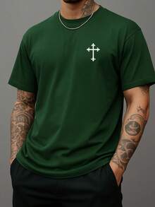 Men's Round Neck T-Shirt 100% Cotton Shirt 30.1 Yarn Blouse Comfortable Shirt Religious Print Cool Shirt Various Colors - 軍綠色 - 查看 2