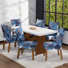 4-Seater Printed Chair Cover Kit For Kitchen Dining Room Gel Mesh Offer - Blue - View 3