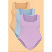 Kit 3 Bory Plus Size Body Bori Tank Top Thick Strap Closed Back Second Skin Fresh Fashion Spring Summer Timeless Clothes Large - 裸色/淡紫色/淡藍色 - 查看 1