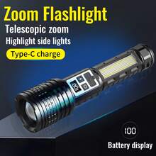 Outdoor Super Bright LED Flashlight, Rechargeable Home Strong COB Handheld Flashlight With Tail Magnet Light, Multiple Lighting Modes, Suitable For Camping, Maintenance, Fishing, Emergency Situations, Outdoor Activity Lighting - màu đen - Xem 5
