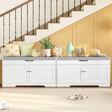 36,2-Zoll-Schuhbank mit anhebbarem Stauraum, Aufbewahrungsbank mit gepolstertem Sitzkissen, Eingangsbank mit 2 verstellbaren Regalen, für Eingangsbereich, Wohnzimmer, Schlafzimmer