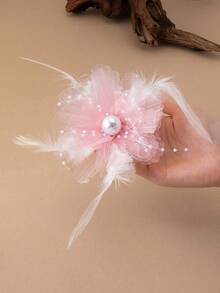 1 pieza Broche elegante de estilo bohemio con diseño de flor de pluma y perla falsa, adecuado para uso diario, vacaciones y regalo de mujer