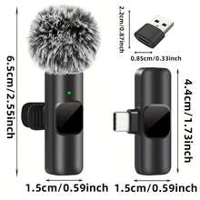 Nuevo micrófono inalámbrico de solapa rosa con adaptador de paravientos, portátil para grabación de audio y video compatible con iPhone, teléfonos Android, PC, cámaras, transmisión en vivo, juegos - Negro - Ver 3