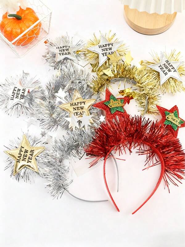 1Pc New Year & Christmas Headband Tinsel Headband With Glitter Metallic Fringe, Decorative Shiny Headband For Party Atmosphere Cute Headband, Suitable For Holiday, Party, New Year Wearing Hair Band Hair Hoop Home Decor Christmas Decorations Room Decor, Hair Band, Hairband For Women