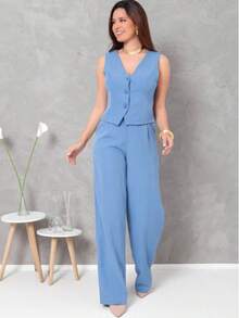 Tailoring Set Vest With Pants  Fashion - Màu xanh nhạt - Xem 3
