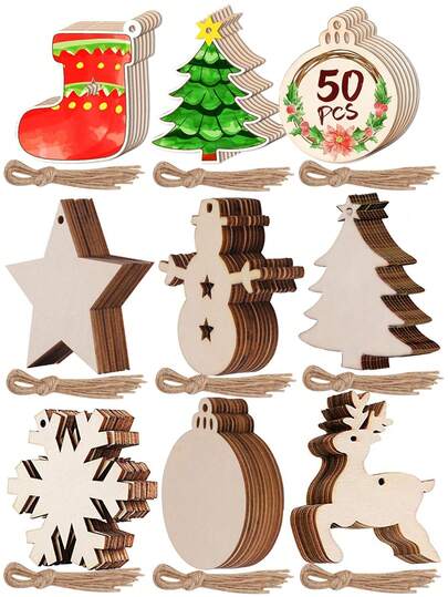 10~100 pezzi Decorazioni in legno grezze per albero da appendere, ideali per fai-da-te, decorazioni per feste, regali, decorazioni natalizie per casa, camera da letto e inverno