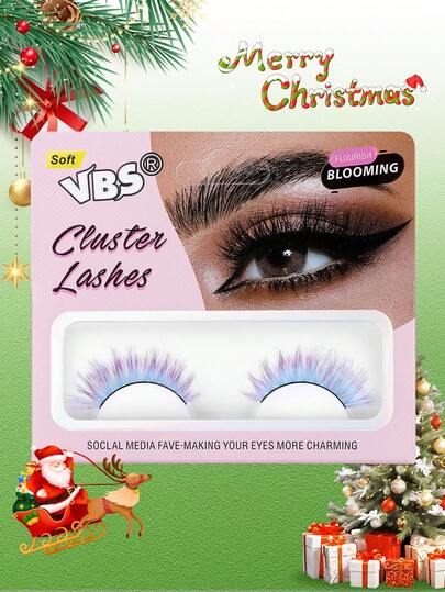 زوج واحد/زوجان من رموش صناعية ذات لون تدرجي، رموش صناعية سميكة ومنحنية، مناسبة لعيد الميلاد والمكياج المسرحي المخصص وحفلات رأس السنة