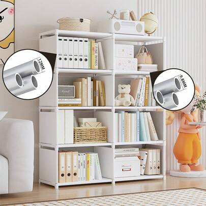1pc Easy Assembly Single/Double Row Floor Standing Bookshelf, Student Bookcase, Children's Storage Rack, Wall-Mounted Shelf Unit, Suitable For Study, Kids Room, Living Room, Bedroom, Dorm