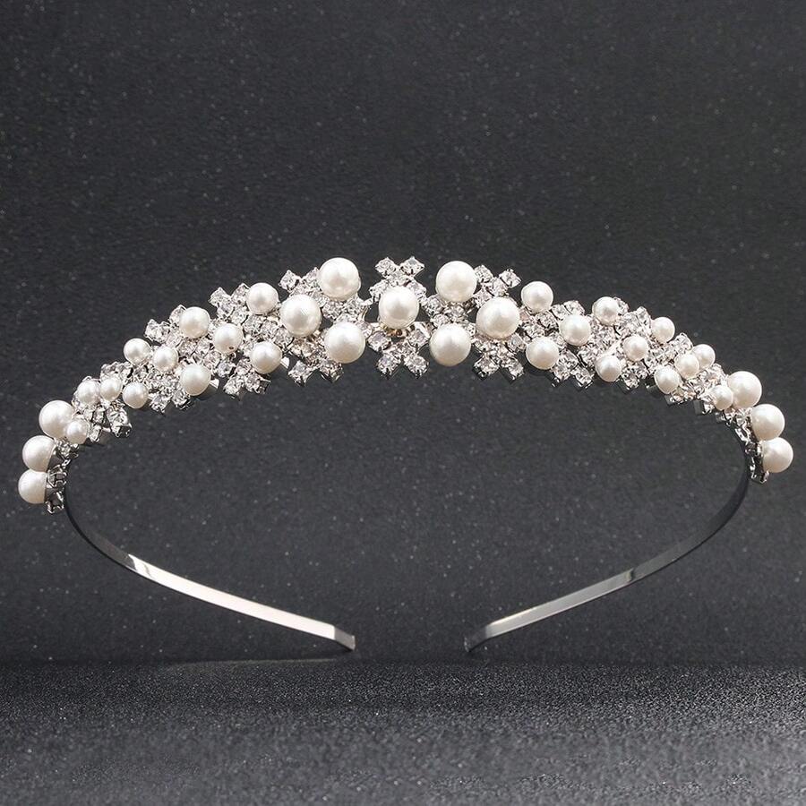 Faux Pearl Rhinestone Hairband Headband Party Favor Decorations Princess Tiara Wedding Birthday Cosplay Costumes Hair Accessories