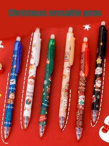 8/12 pezzi Penne cancellabili con stampa natalizia per studenti, regali di cancelleria natalizia di alta qualità, penne a punta sferica con funzione di cancellazione magica
