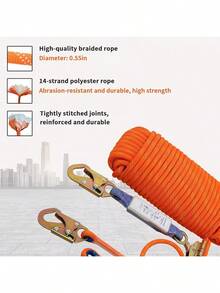 Fall Protection Safety Rope100ft Heavy Duty Vertical Roofing Rope Rope Grab Snap Hook Shock Absorber Fall Protection Line Kit Restraint System Roofing Safety Equipment (100FT)