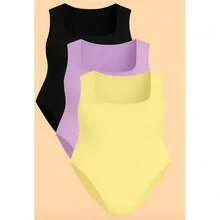 Kit 3 Bory Plus Size Body Bori Tank Top Thick Strap Closed Back Second Skin Fresh Fashion Spring Summer Timeless Clothes Large - BLACK/PURPLE/YELLOW - View 1